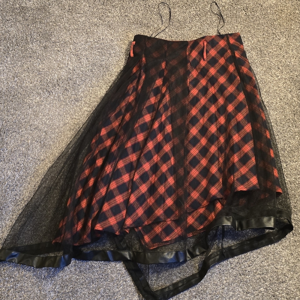 Plaid Red and Black Women's Asymmetrical Skirt Size Small
